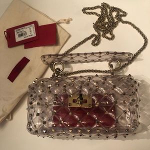 Valentino clear rockstud small size bag with chain
